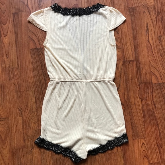 UO Out From Under Lace Trim Deep Vneck Romper - Picture 6 of 8